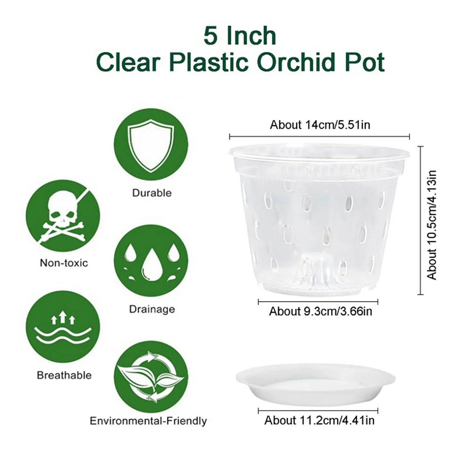 MVNSFEW Small Flower for Succulents and Cactus 5 Inch Phalaenopsis Planter Clear Orchid Planter Root Control with Hole Basin and Tray