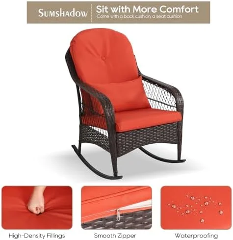 HYHBIBOOM 3PCS Wicker Patio  Outdoor ，Rattan Conversation Set for Balcony  Lawn and Porch Poolside with Coffee Table (Brown Wicker-Blue Cushion)