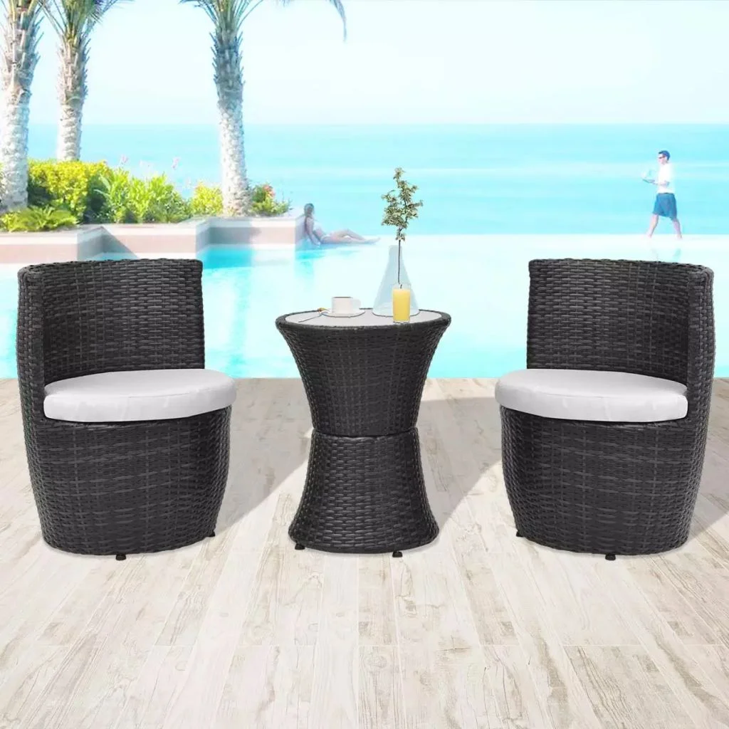 Dcenta Bistro Set 5 Pieces Stacked Clutter-Free Storage Sturdy Steel Poly Rattan Black for Garden Balcony Patio