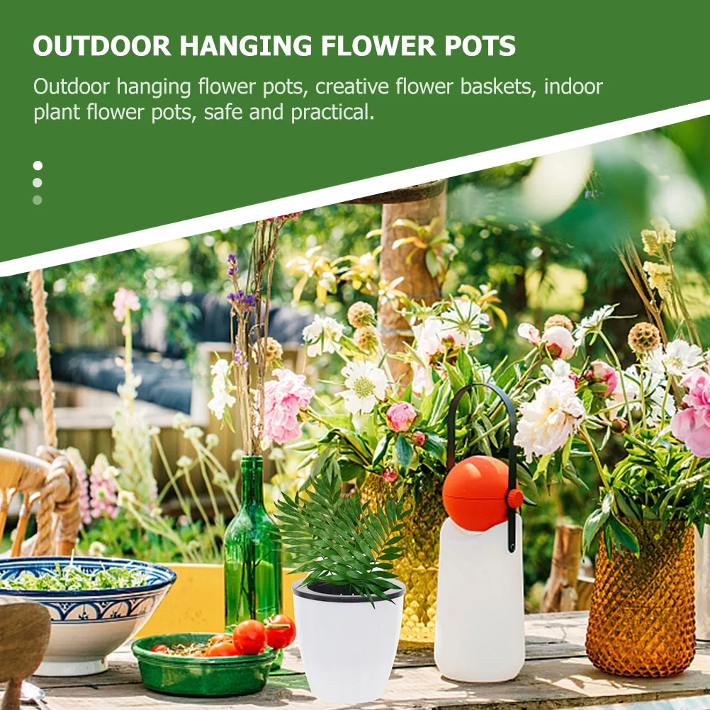 Plastic Flower Container Hanging Pots Flowerpot Large Plant Self Watering Planter Household White 6 Sets