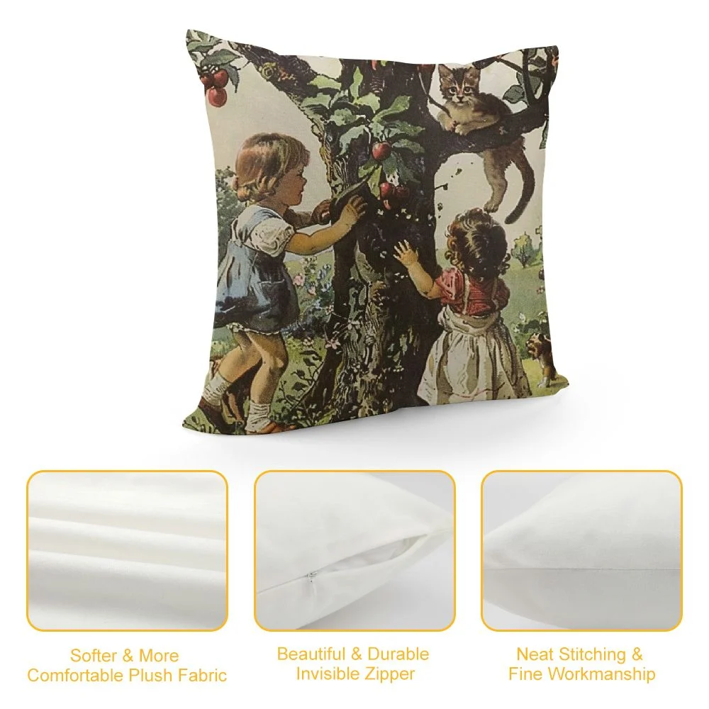 Cbxzyzzc Lovely Kids Throw Pillow Covers Cute cat Tree Plants Vintage Cabin Brown Soft Velvet Zipper Indoor Outdoor Office Chair Bedroom Couch Decor Cushion Cover White