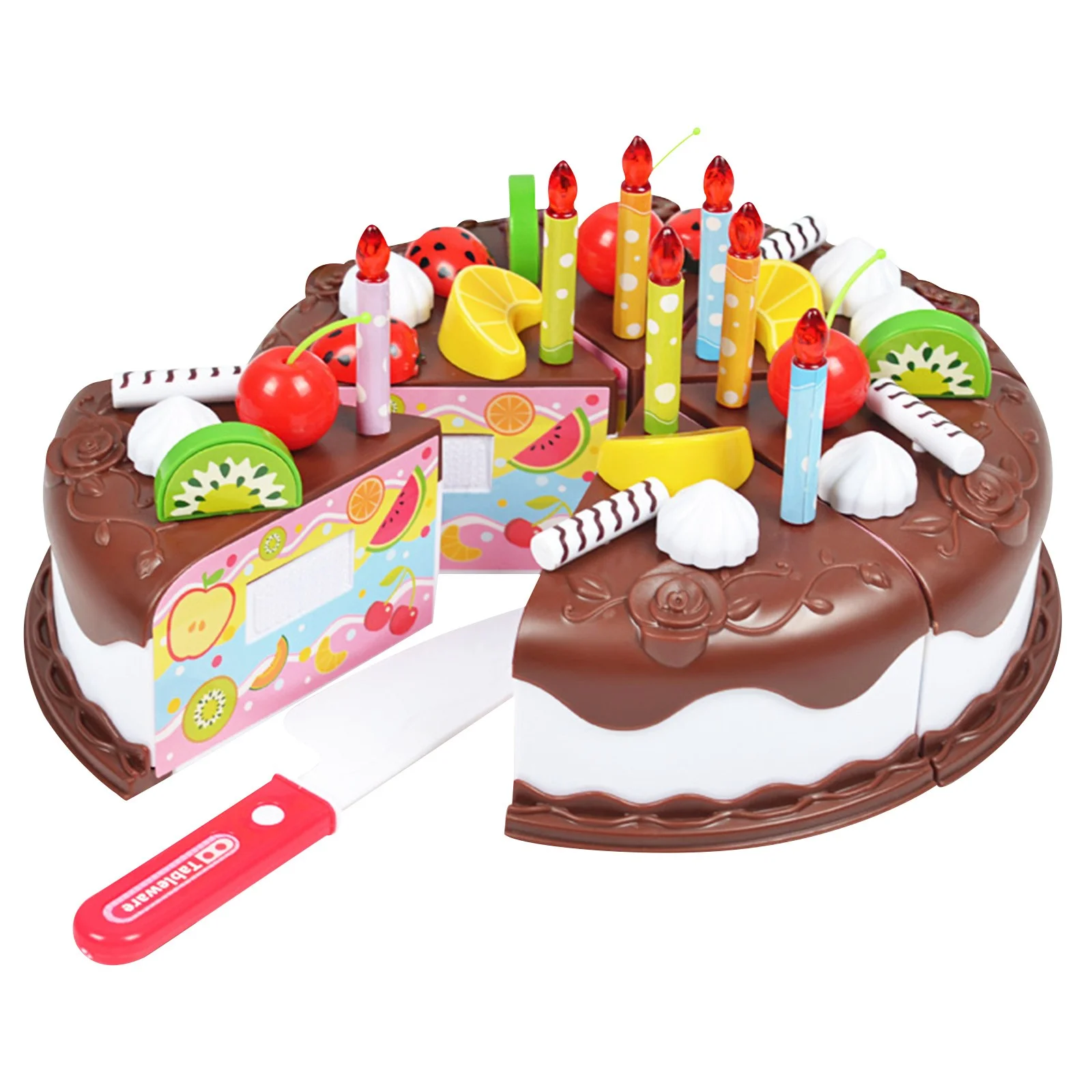 BOLUOYI 4Th of July Indoor Play House Birthday Cake Toys Children's Kitchen Cake Fruit Cut and Cut Music Children's Educational Game*1Pcs