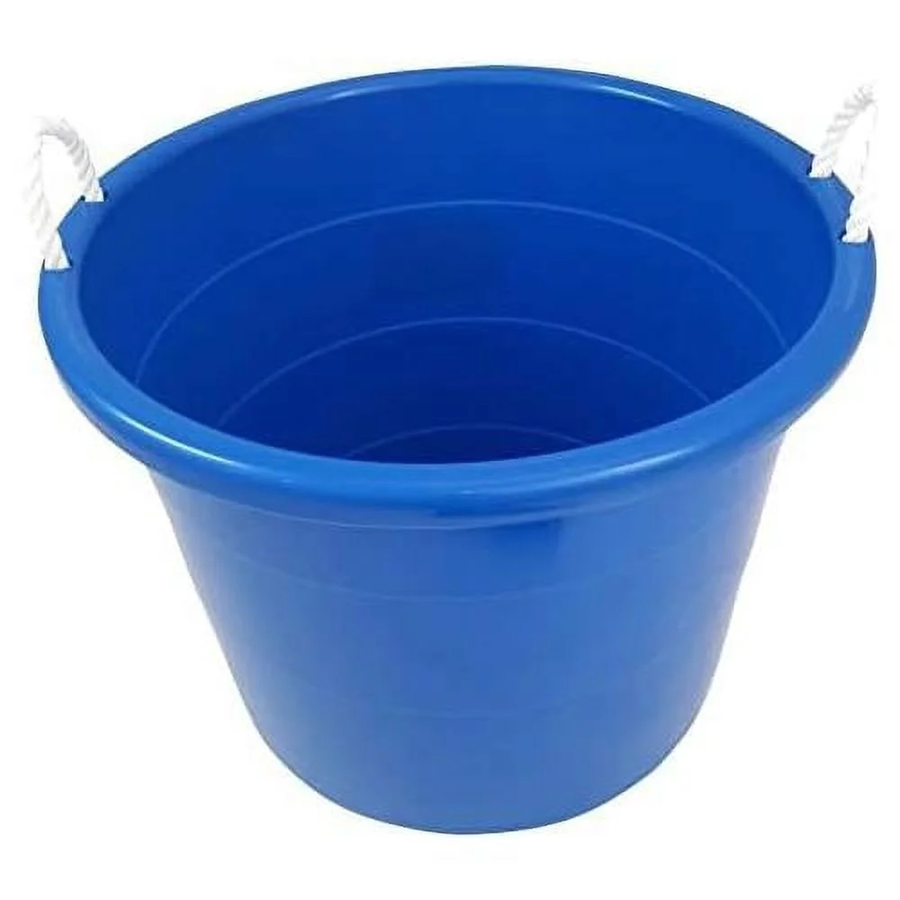 Multipurpose 18 Gallon Plastic Open-Top Storage Round Utility Tub With Rope Handles For Indoor Or Outdoor Home Organization, Blue (2 Pack)