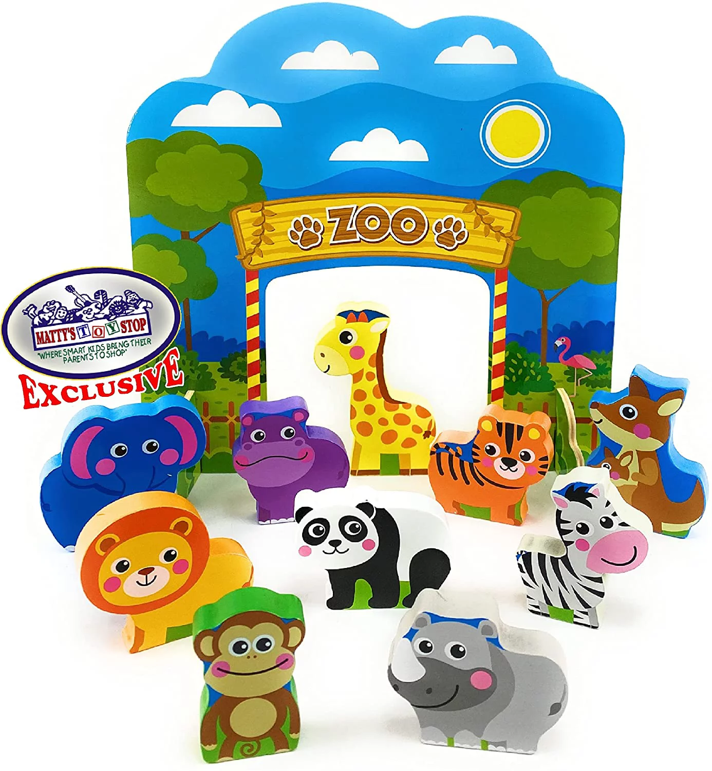 Matty's Toy Stop Deluxe Wood Chunky Farm and Zoo Animal Playsets Gift Set Bundle - 2 Pack (11pcs Each, 22pcs Total)