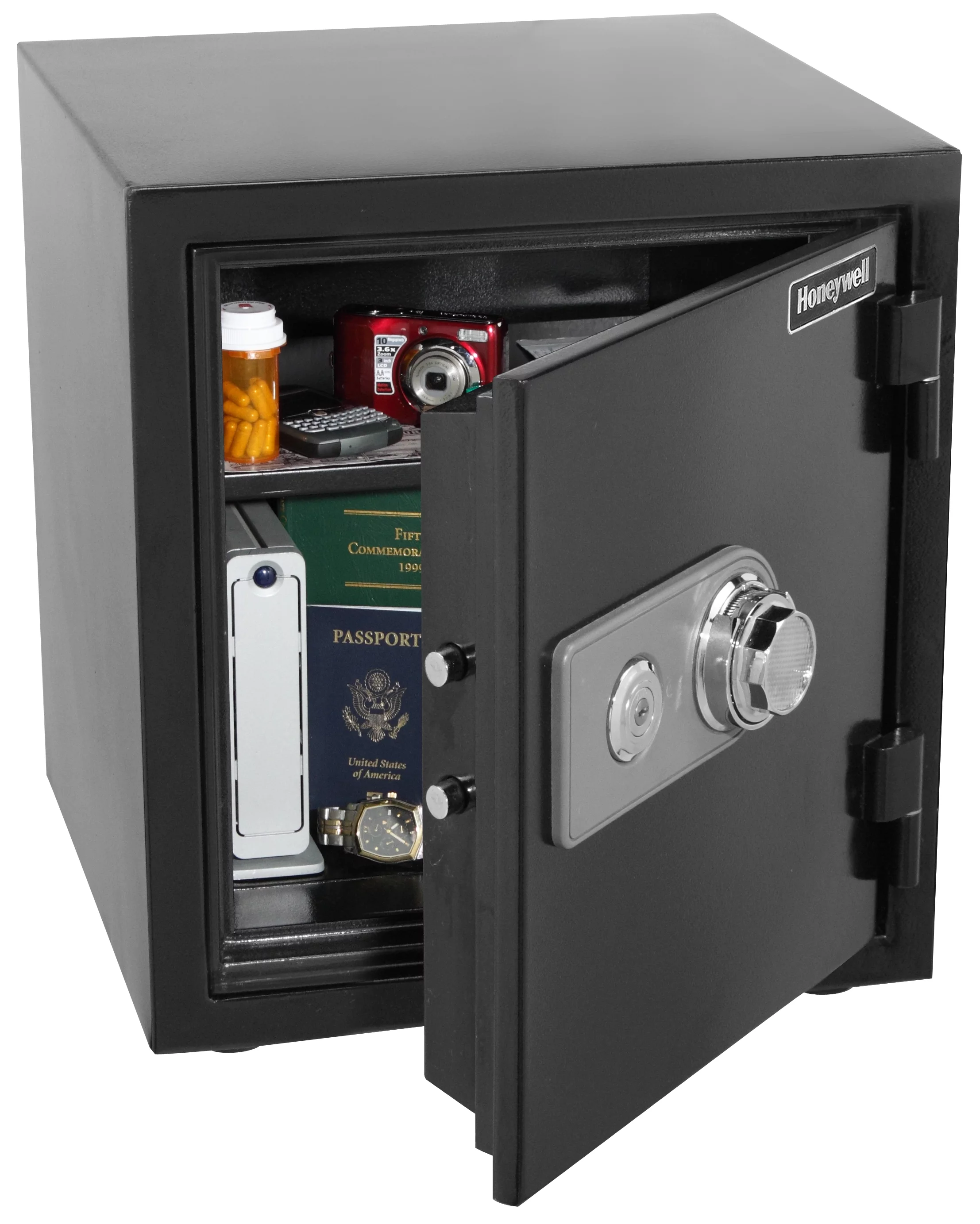 Honeywell 1.23 cf Steel 2 Hour Fireproof Water Resistant Security Safe Dual Dial & Key Lock, 2105