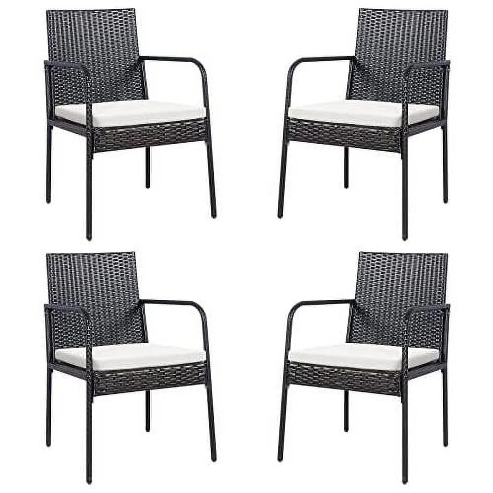 Set Of 4 Outdoor Dining Chairs, All-Weather PE Rattan Patio Chairs With Comfy Cushions, Outside Rattan Arm Chairs For Backyard, Poolside And Garden Lawn Chairs Set