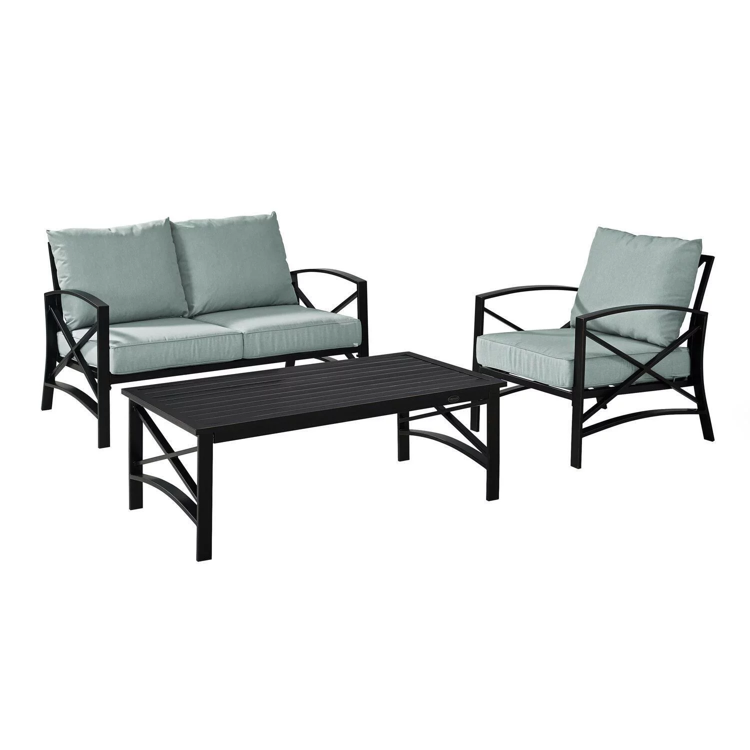 HomeStock Rococo Romance 3Pc Outdoor Metal Armchair Set Oatmeal/Oil Rubbed Bronze - Side Table & 2 Chairs