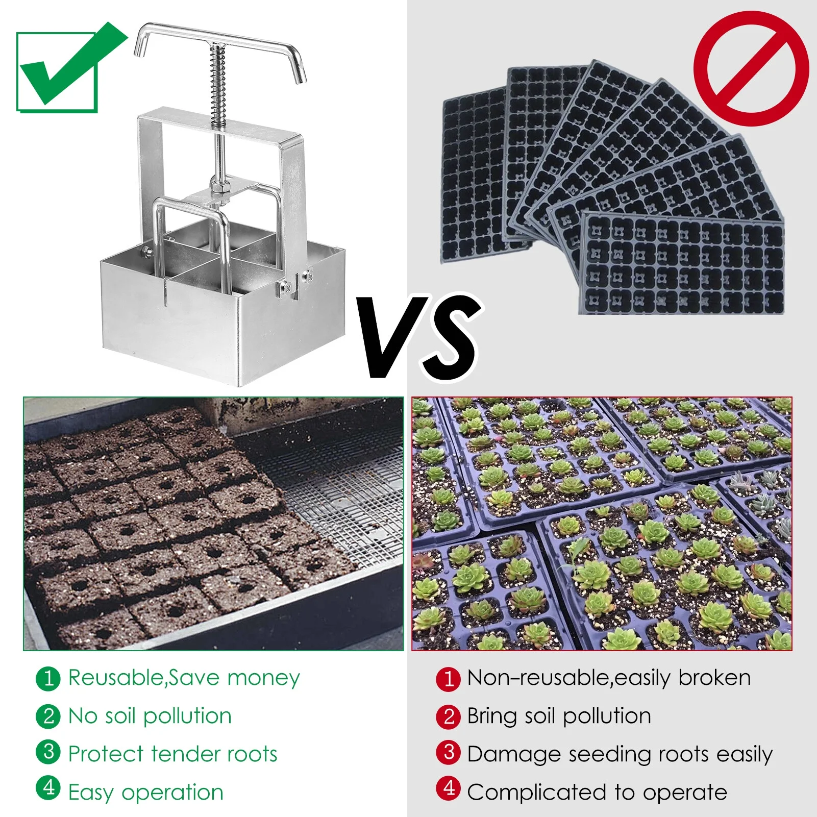 Handheld Soil Blocker 2-Inch Soil Block Maker Soil Blocking Tool with Dibbles Dibbers for Garden Cultivate seedlings and cultivate soil