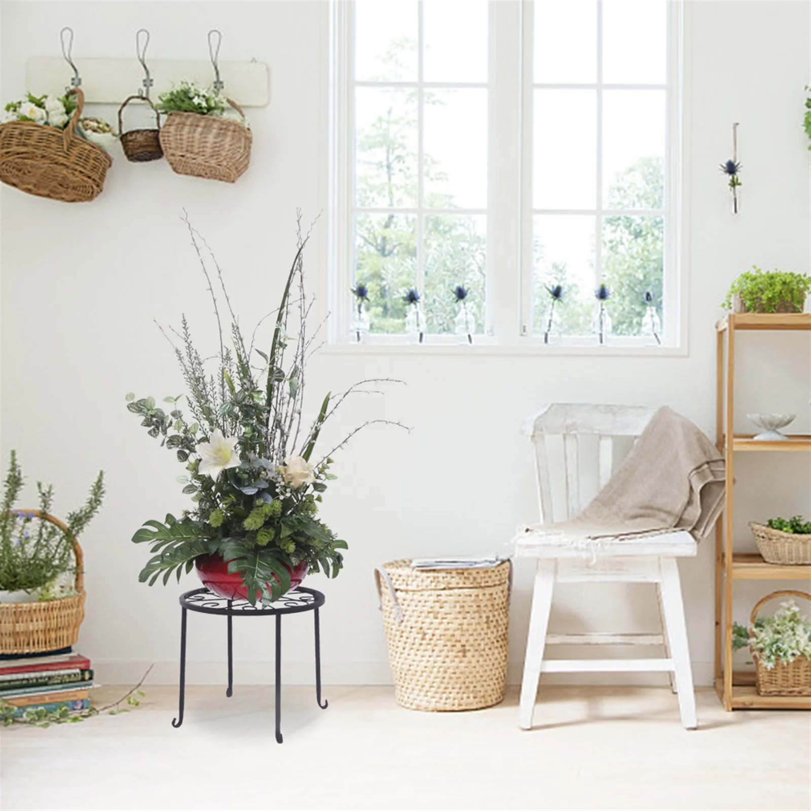 Tenozek 4 Pack Black Metal Potted Plant Stands Flower Pot Planter Holder Metal Rust Proof Iron Garden Container