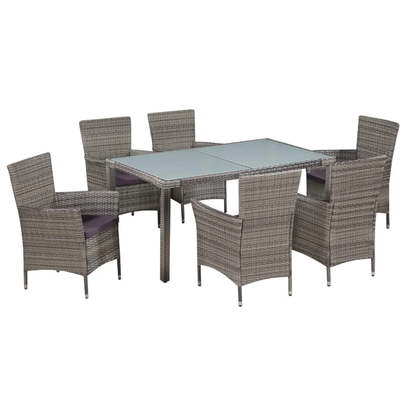 Tomshoo 7 Piece Patio Dining Set with Cushions Poly Rattan Gray