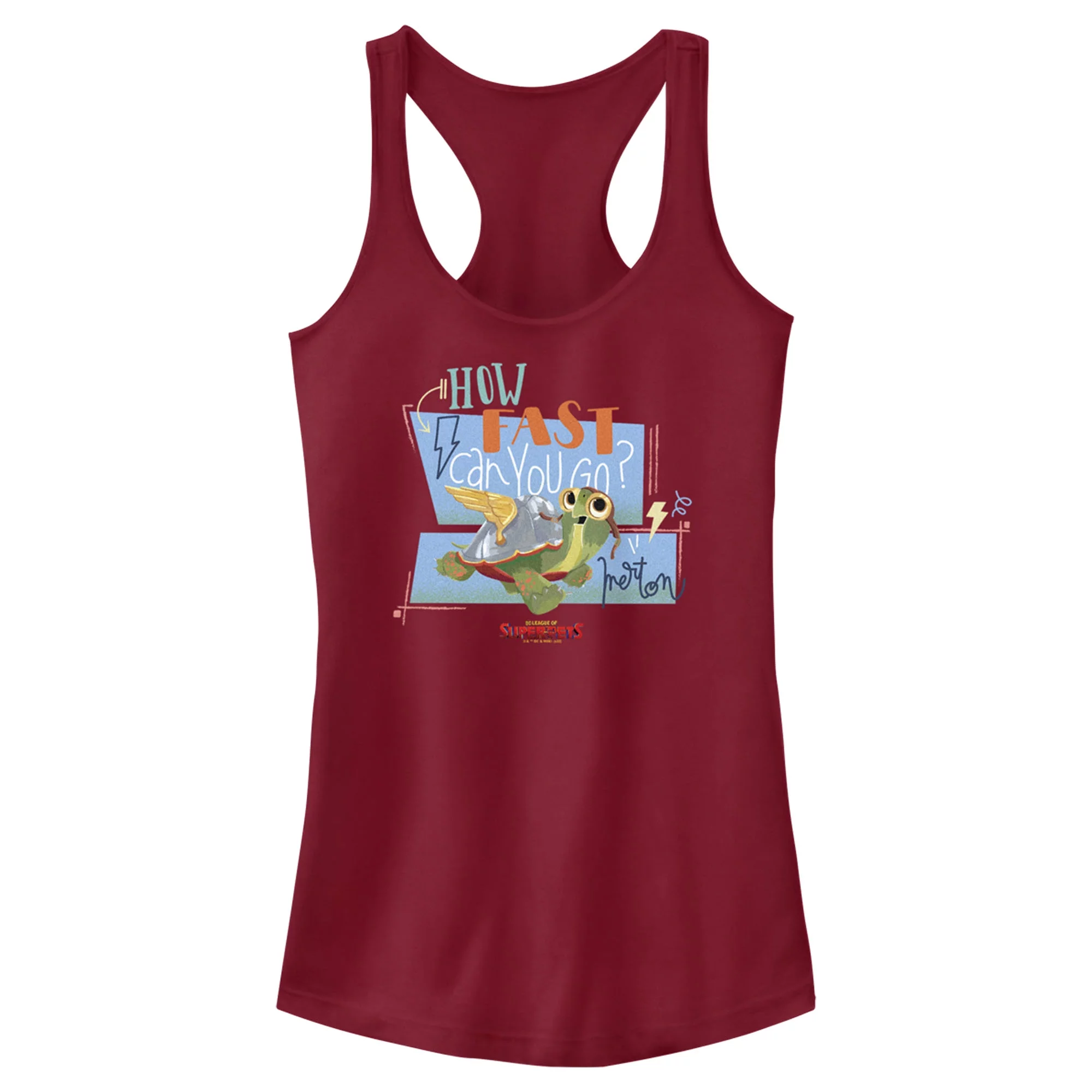 Junior's DC League of Super-Pets Merton How Fast Can You Go?  Racerback Tank Top Scarlet Large