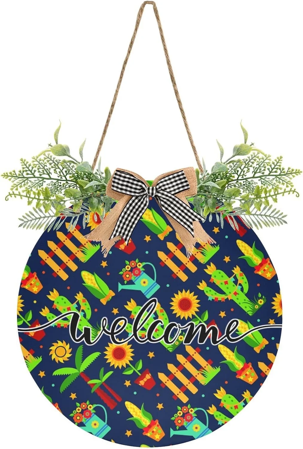 Plant Sunflower Welcome Sign Farmhouse Front Porch Decor Door Hanging Welcome Wreath for Holiday Wall 12 X 12 in Front Door Decoration Gift