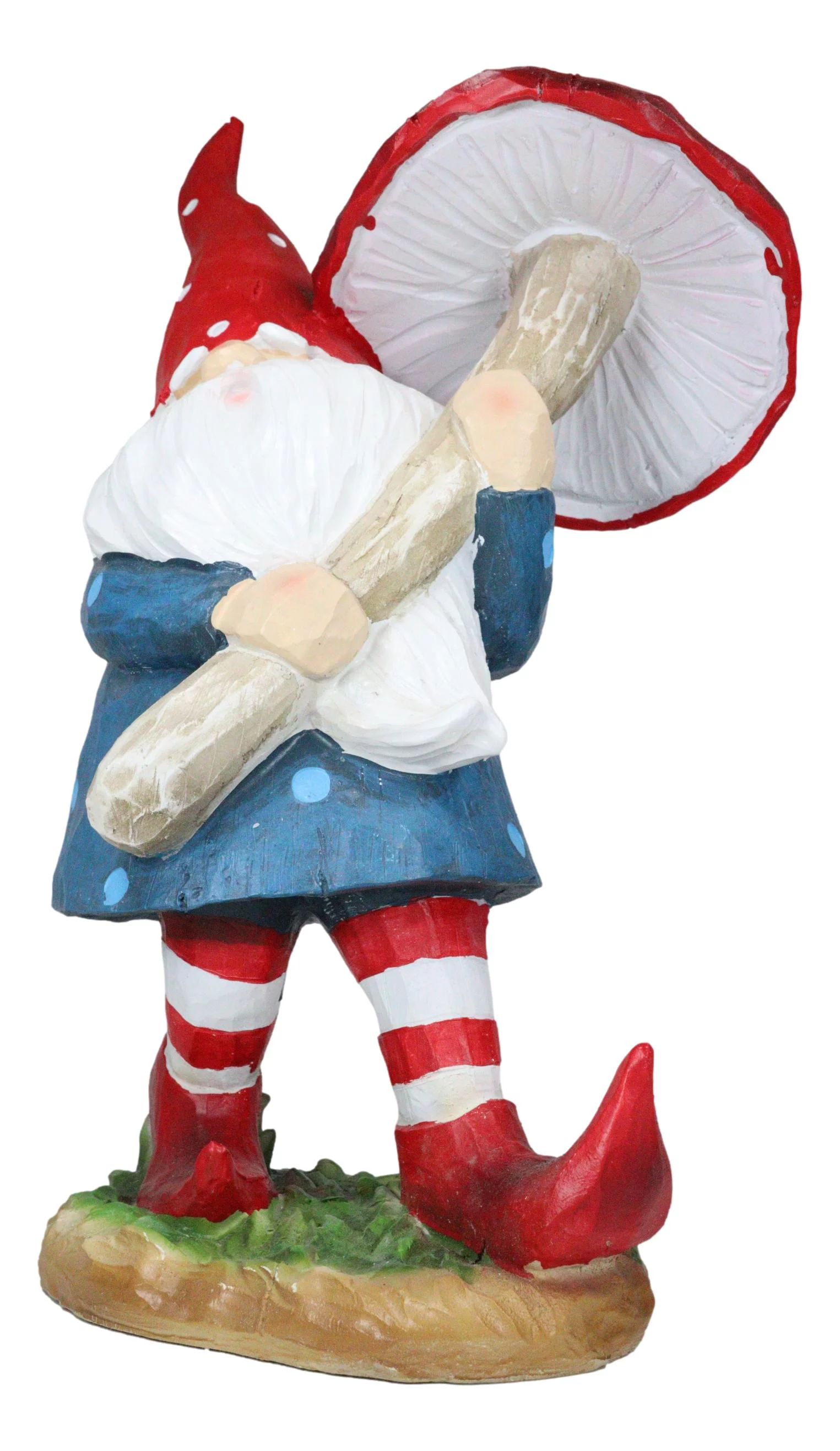 Large Whimsical Garden Gnome With Giant Toadstool Mushroom Umbrella Figurine