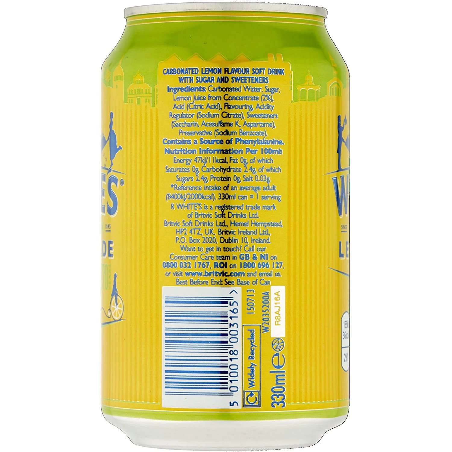R Whites Lemonade cans 330ml (Pack of 12)