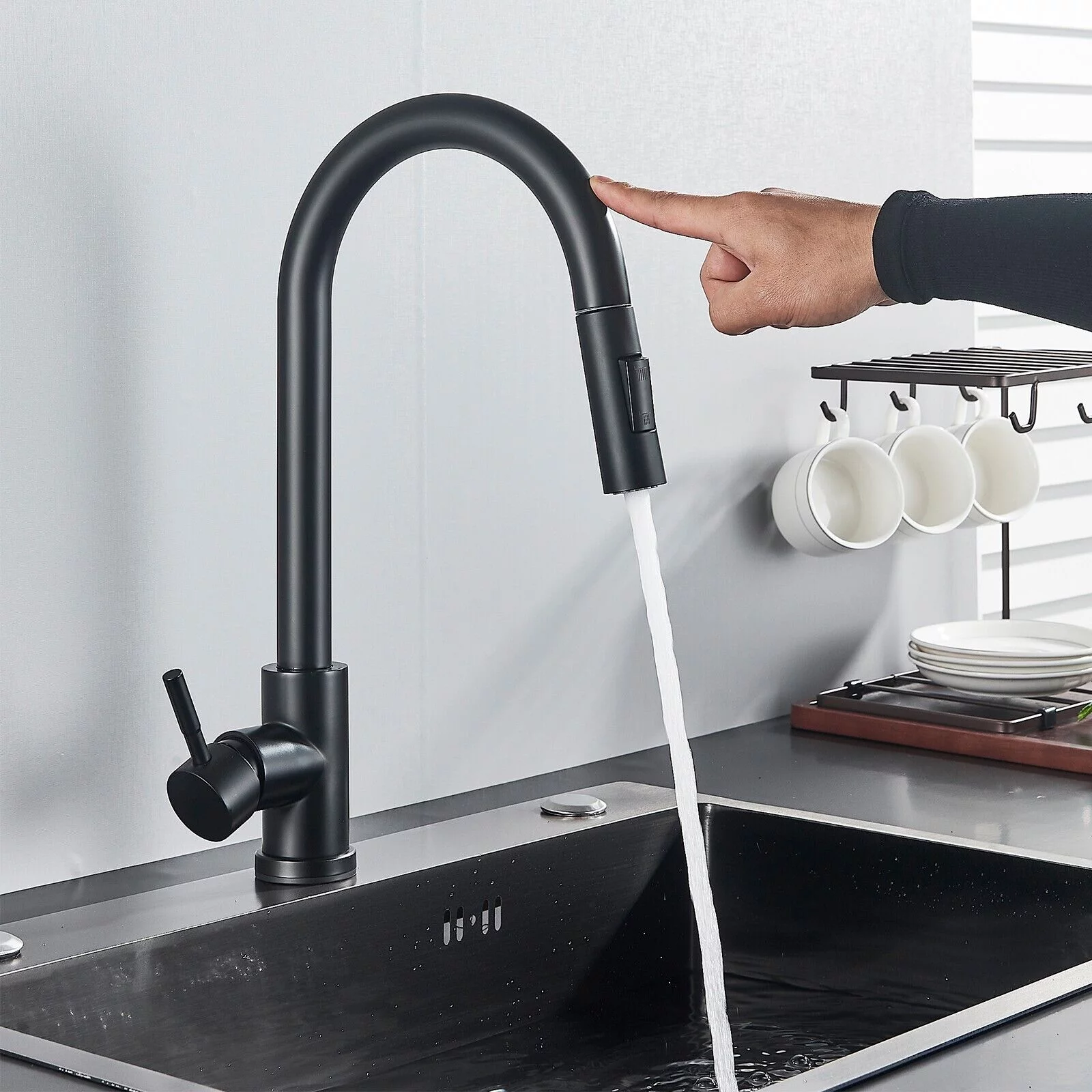 LIFFSSDG Touch Activated Kitchen Faucet with Pull Down Sprayer,Motion Single Handle Smart Faucets for Kitchen Sink with Touch Sensor,360 Swivel, 304 Stainless Steel, Matte Black