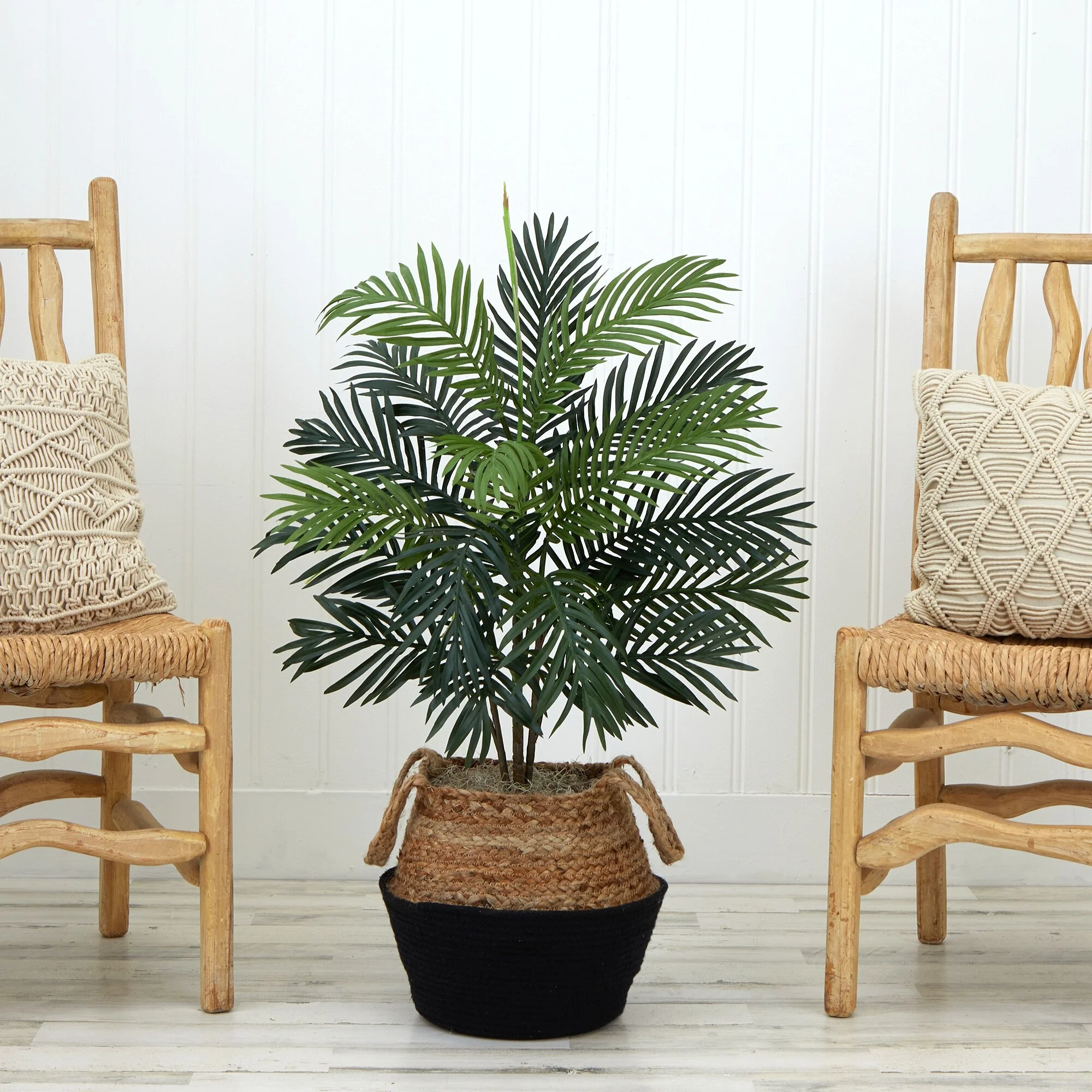 Nearly Natural 3' Artificial Areca Palm Tree with  Handmade Jute & Cotton Basket DIY KIT