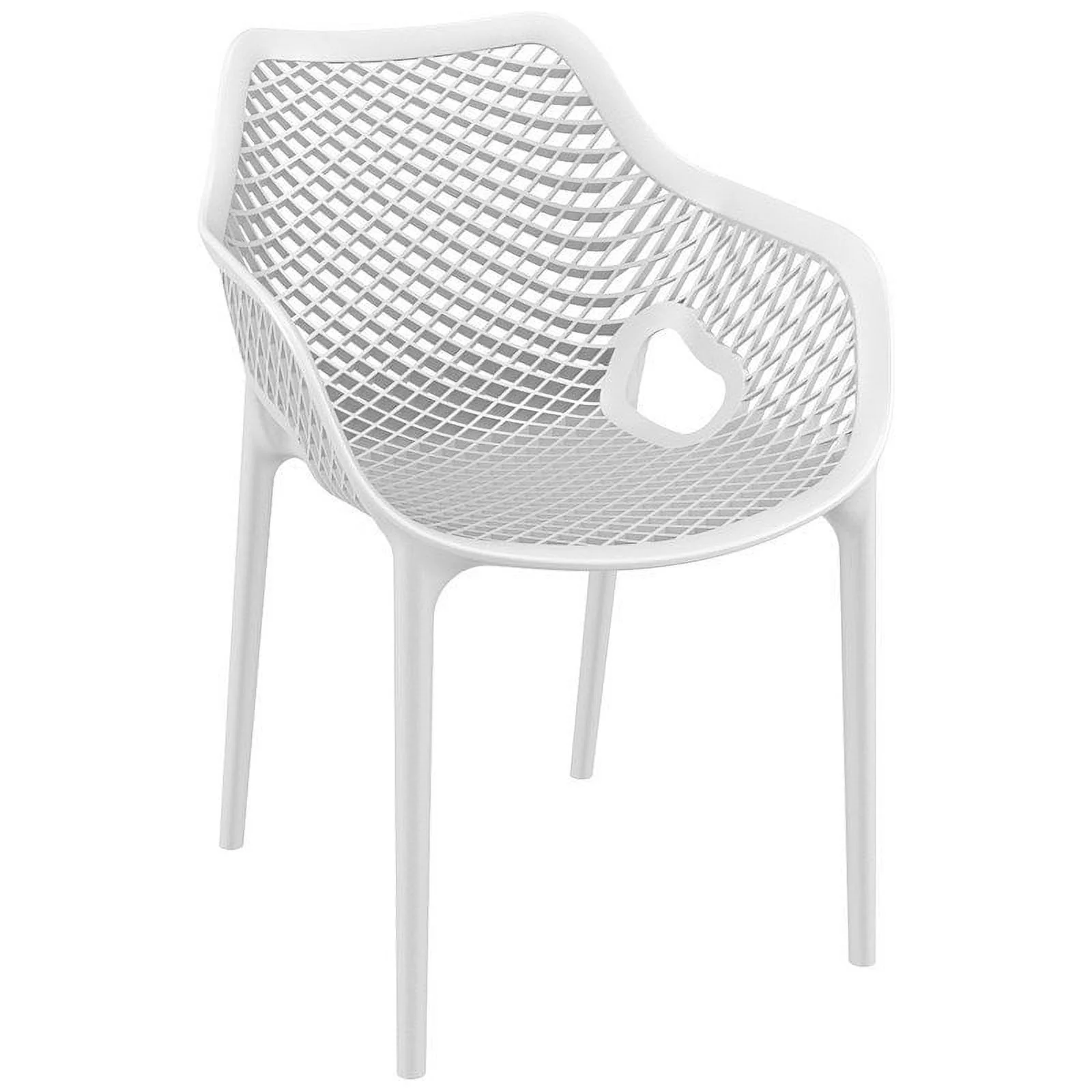 Pemberly Row Contemporary Outdoor Patio Dining Arm Chair in White