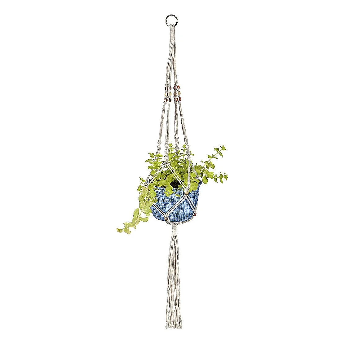Olivia Fabric Planter with Macrame Holder, Blue