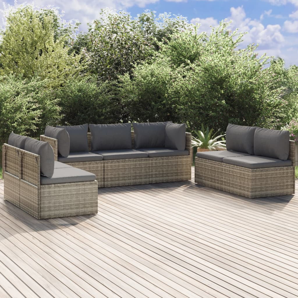 Tomshoo 7 Piece Patio Set with Cushions Gray Poly Rattan
