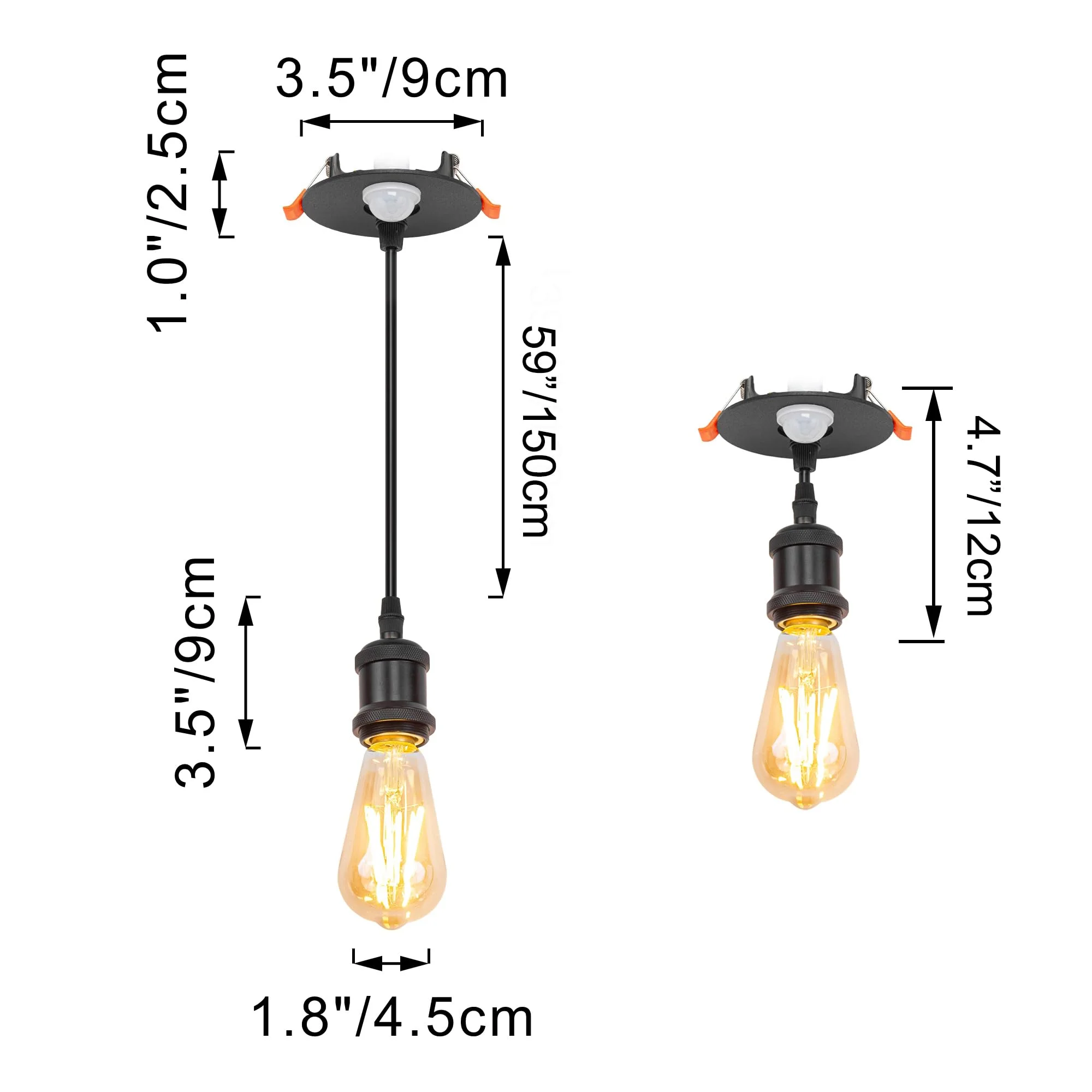 Kiven Recessed Ceiling Light, Motion Sensor Recessed Downlight, Adjustable Vintage Pendant Lighting for Foyer Kitchen Island Garage Hallway,3 Pack