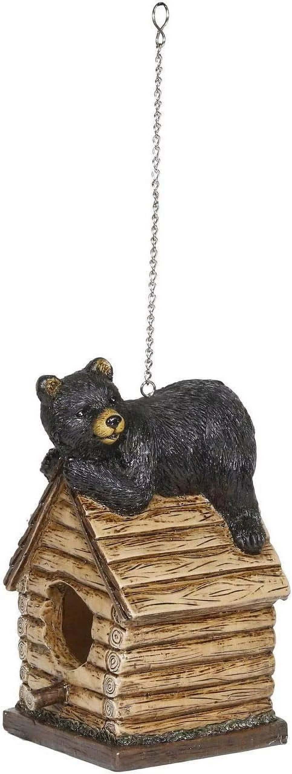 Corporation ZEN748 Resting Bear On Log Cabin house, 8 Inch Tall, Black/Brown