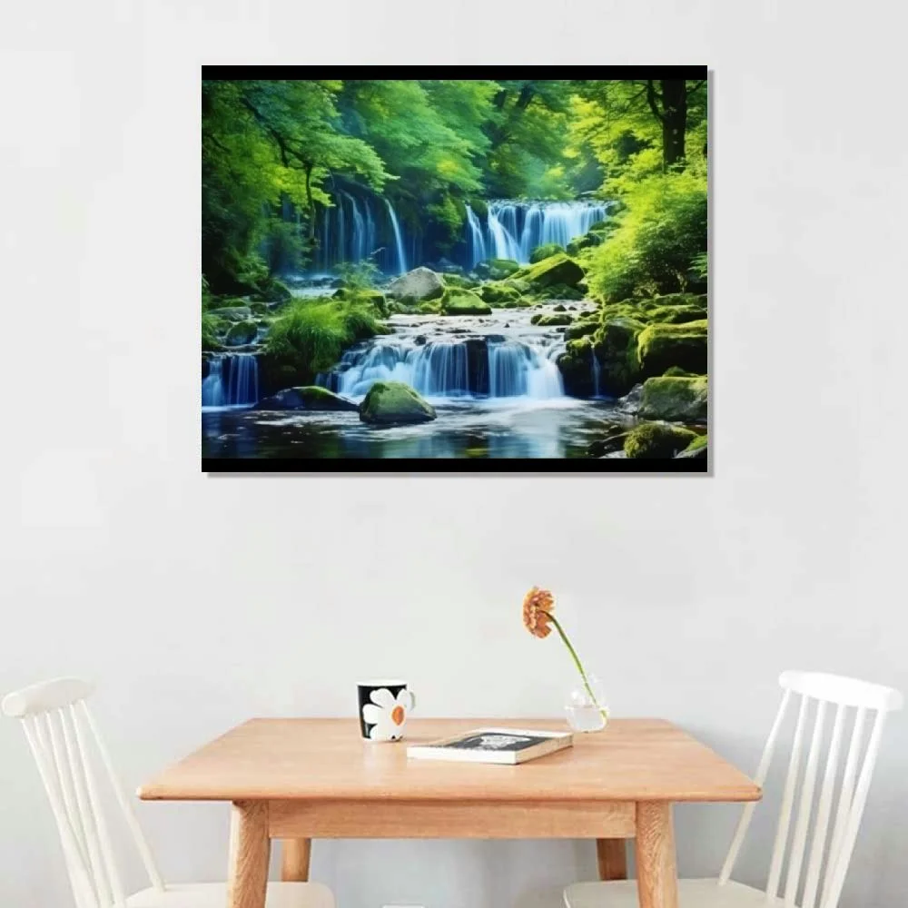 COMIO Green Forest Canvas Wall Art Waterfall Pictures Wall Decor Green Nature Landscape Canvas Painting Calming Nature Scene Canvas Print Artwork for Living Room Bedroom Office Home Wall Decoration