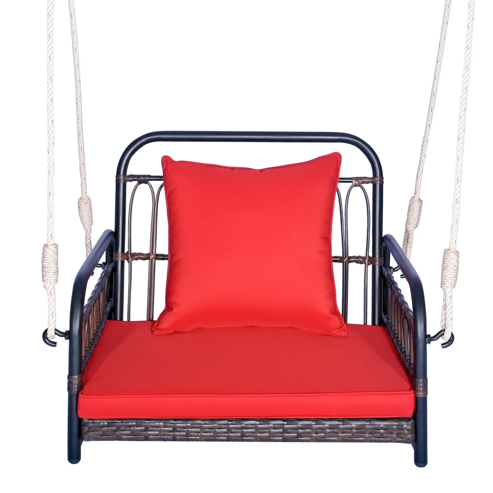 Patio Hanging Rattan Basket Chair Swing Hammock Chair with Seat Cushion