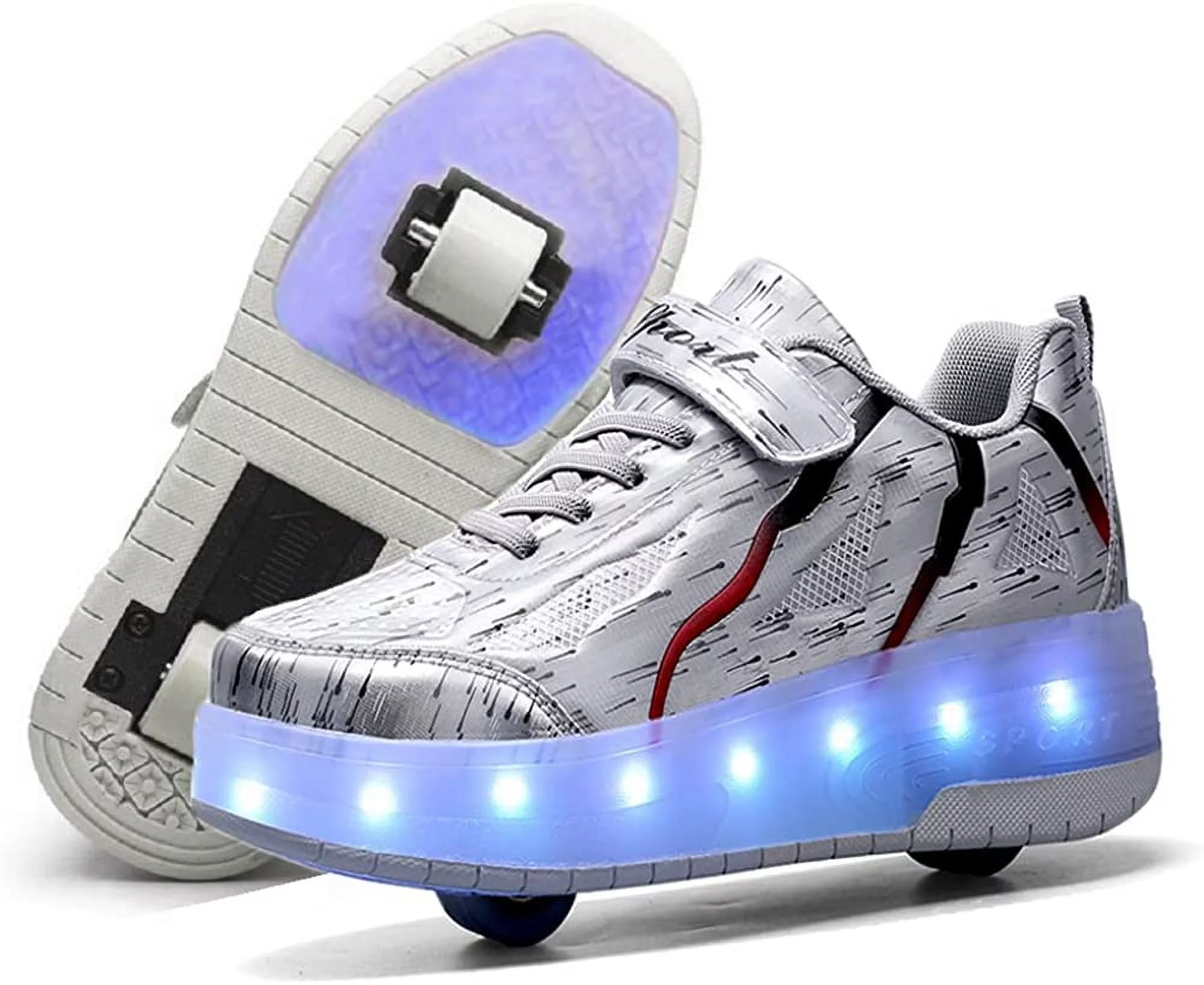 YAZI Kids Roller Shoes Boy Girl Sneakers with Wheels Become Sport Sneaker with Led for Christmas Birthday Children Show Gift