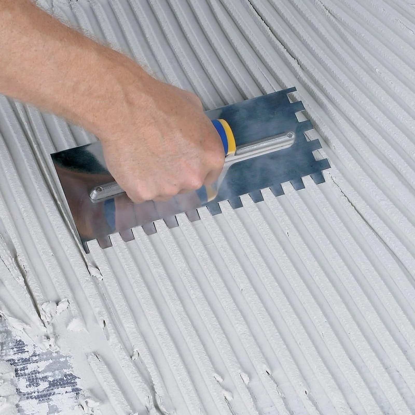 QEP 2437085 3.5 x 4.5 x 11 in. Stainless Steel Square Notch Trowel, Blue