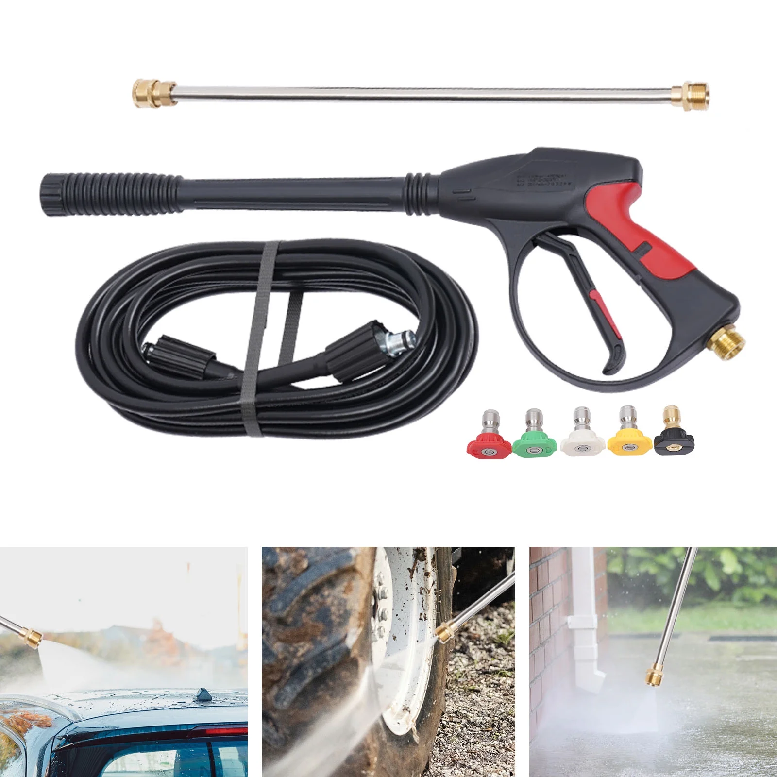 High Pressure 2000psi Car Power Washer Gun Spray Wand Lance Nozzle Hose Kit M22