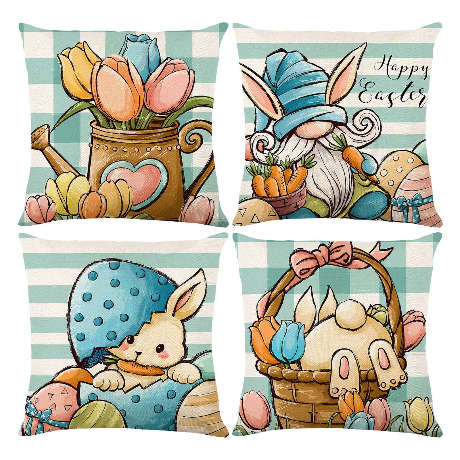 SIfdSeng 4Pc Easter Rabbit Throw Pillow Covers 18 X 18 Inch Easter Bunny Egg Happy Easter Pillowcases Decorative Cotton Linen Cushion Covers for Sofa Couch Chair Bed Cushion Cover 4Pc 193