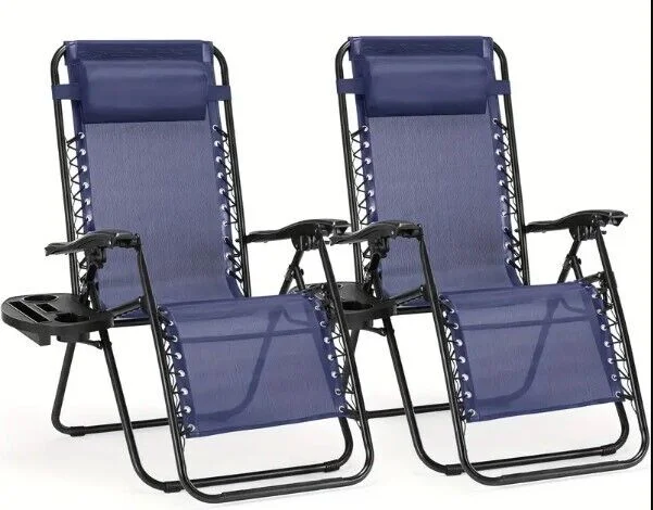 2 Zero Gravity Folding Lawn Recliner  Outdoor Patio  Beach Chair with Cup Holder