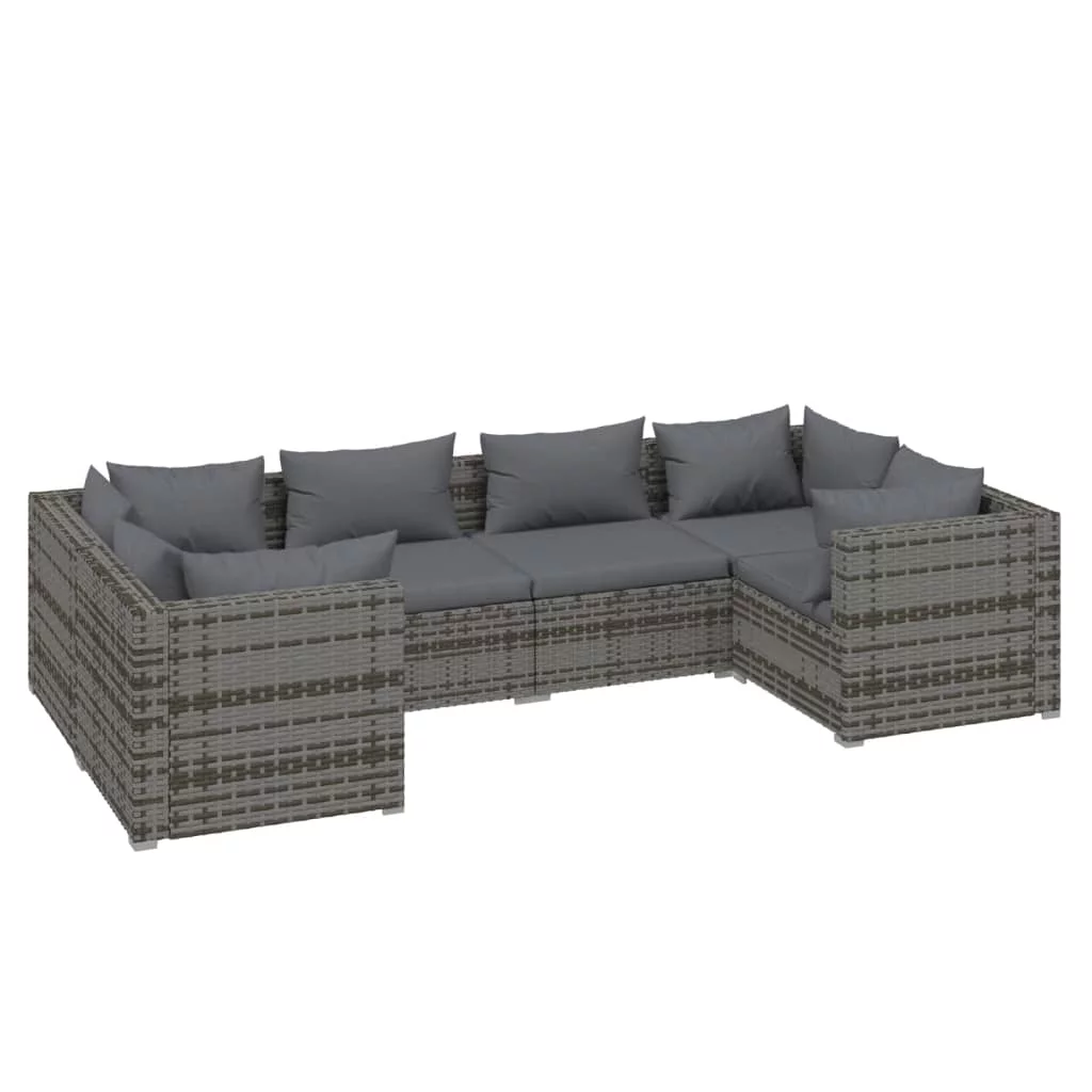 Dcenta 6 Piece Patio Set with Cushions Poly Rattan Gray