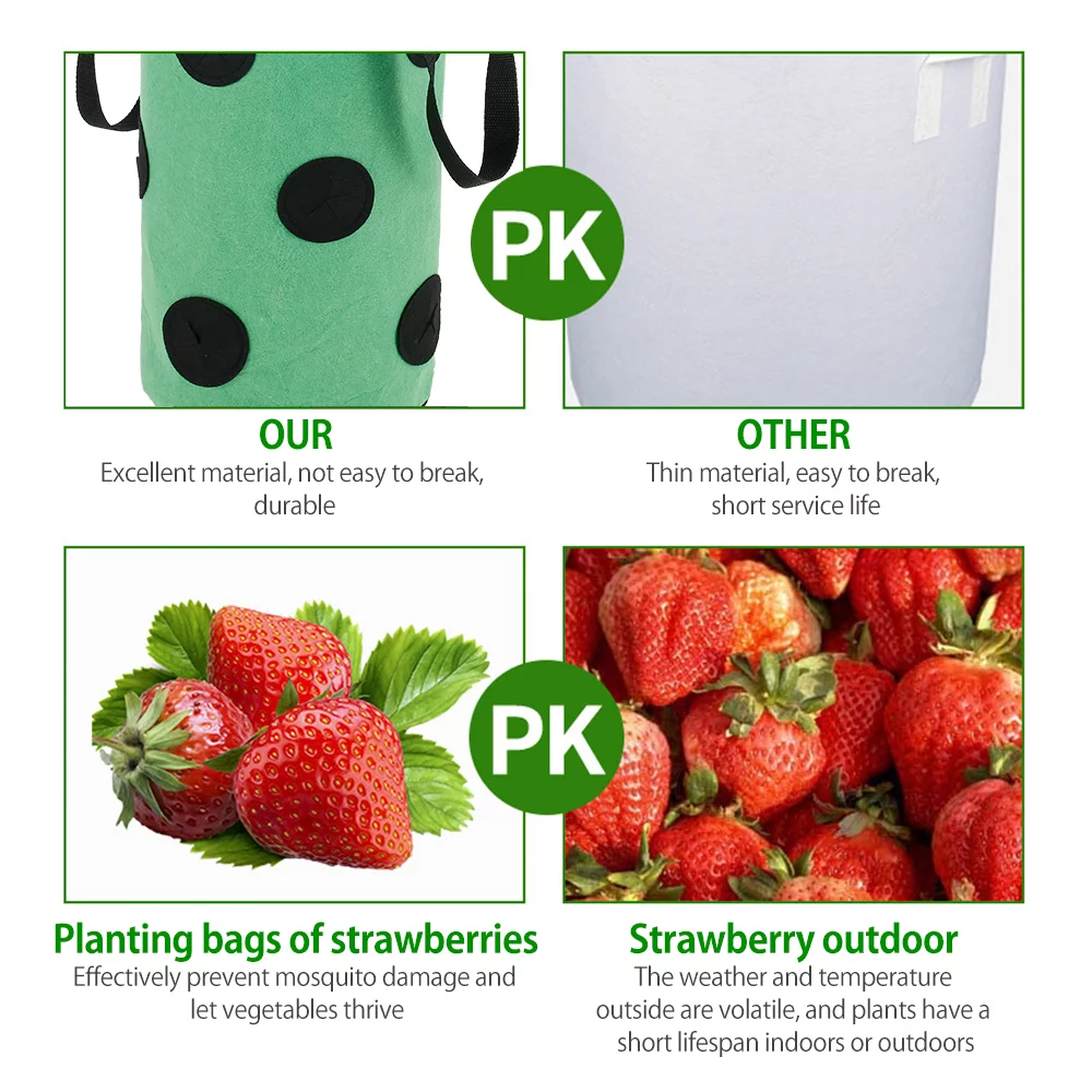 ZOELNIC Strawberry Planting Pot Container Plant Grow Bags Home Hanging Strawberry Planter Growing Bags Reusable Non-woven Fabric Green