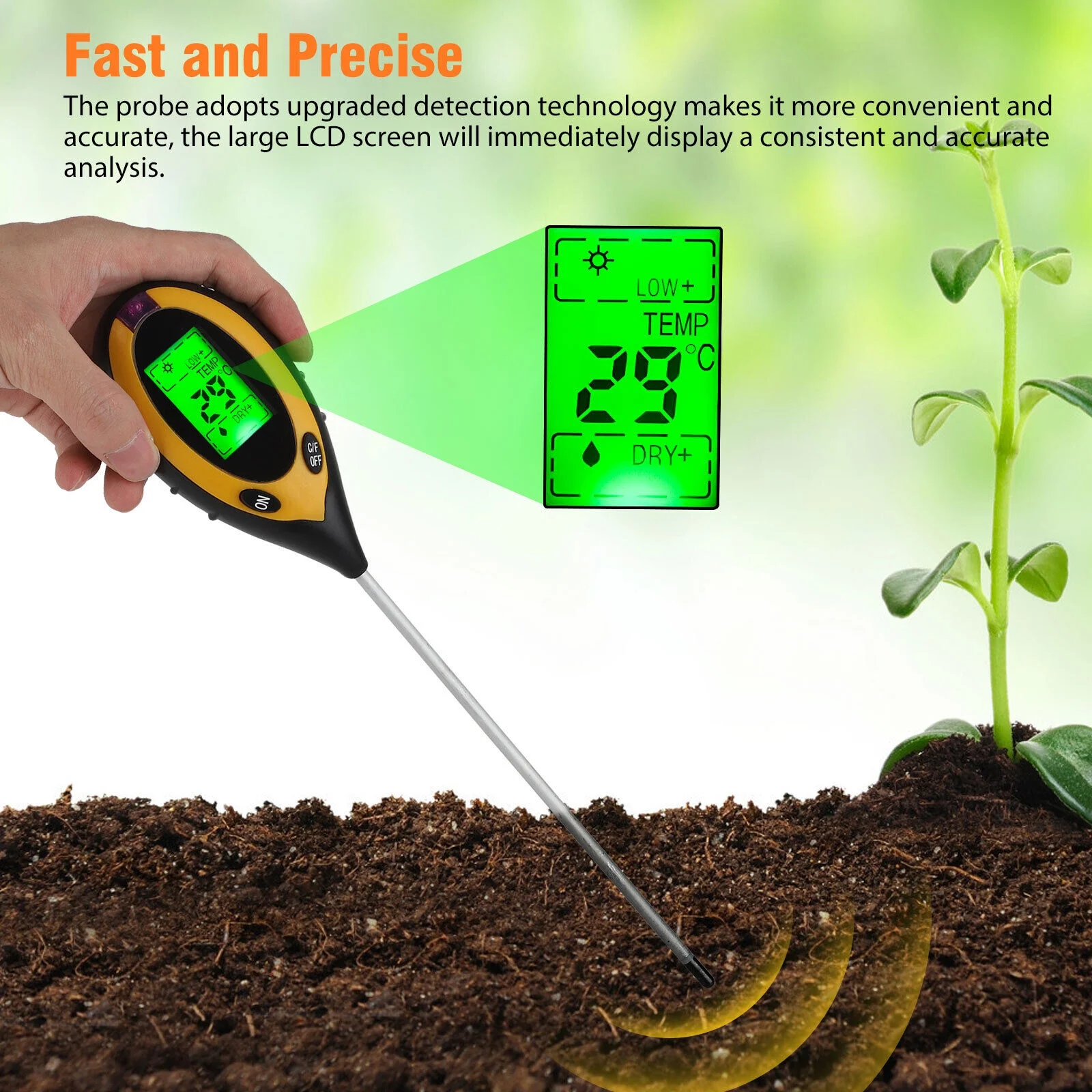 LCD Digital PH Soil Tester Water Moisture Temperature Sunlight Test Meter Plant
