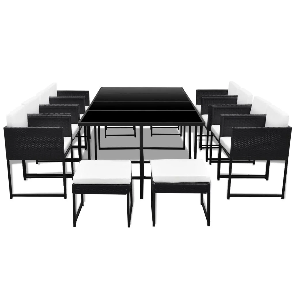 13 Piece  Dining Set with Cushions Poly Rattan Black