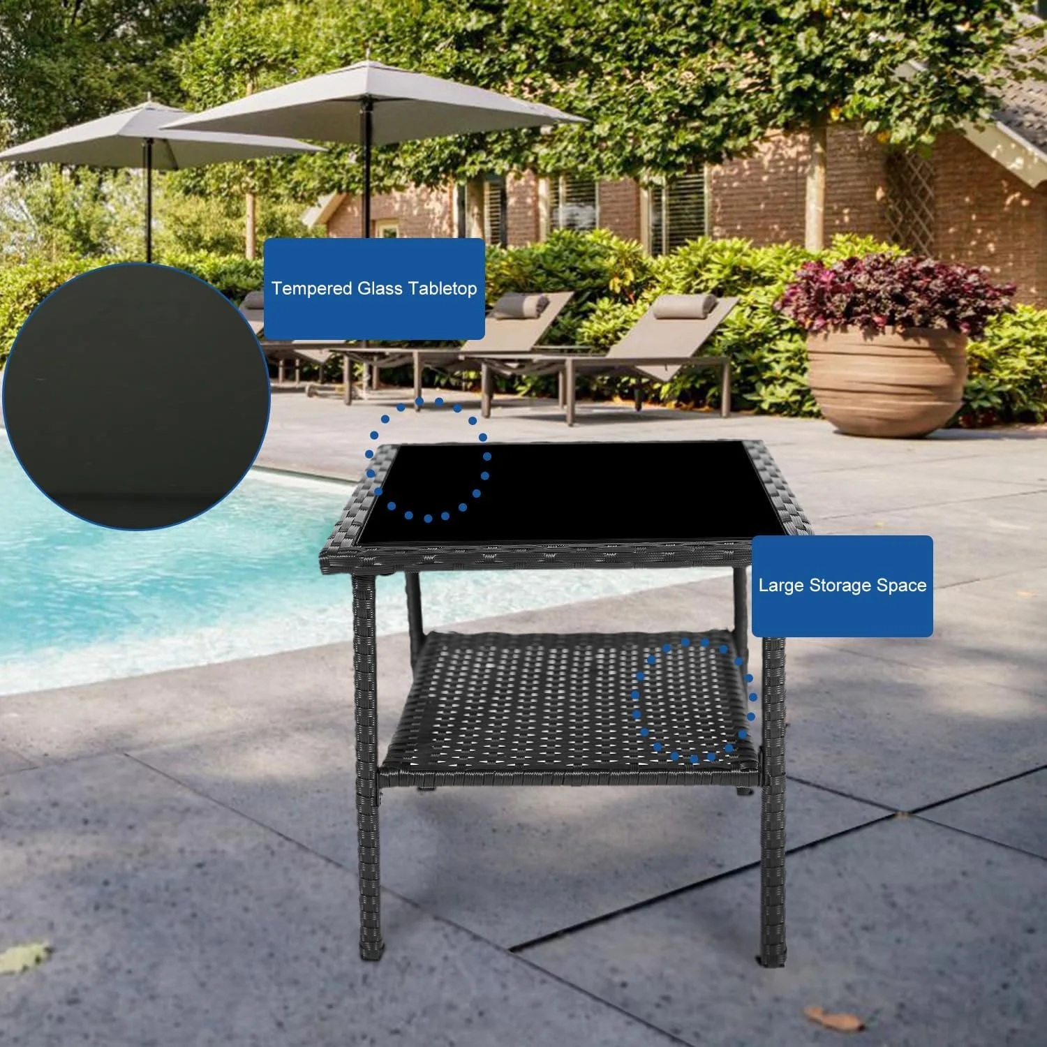 CLKHGFAR 3 Piece Patio Conversation Set  Outdoor Rocking Chairs   Wicker  Set with Glass Top Coffee  and Cushions for Porch Garden (Brown Rattan  Orange Cushion)