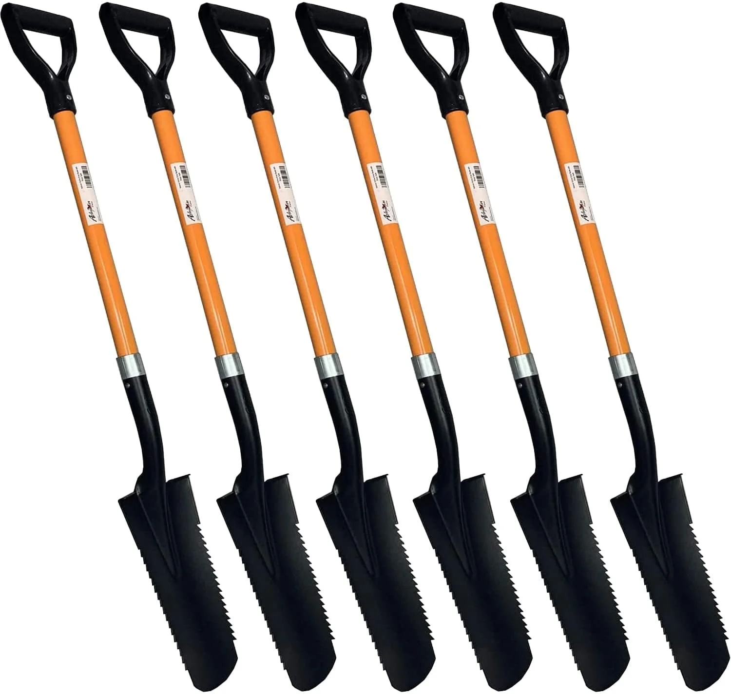 Ashmanonline Drain Spade Teeth - 41 inches Long Fibreglass Handle – Orange Metal Shovel (6 Pack)
