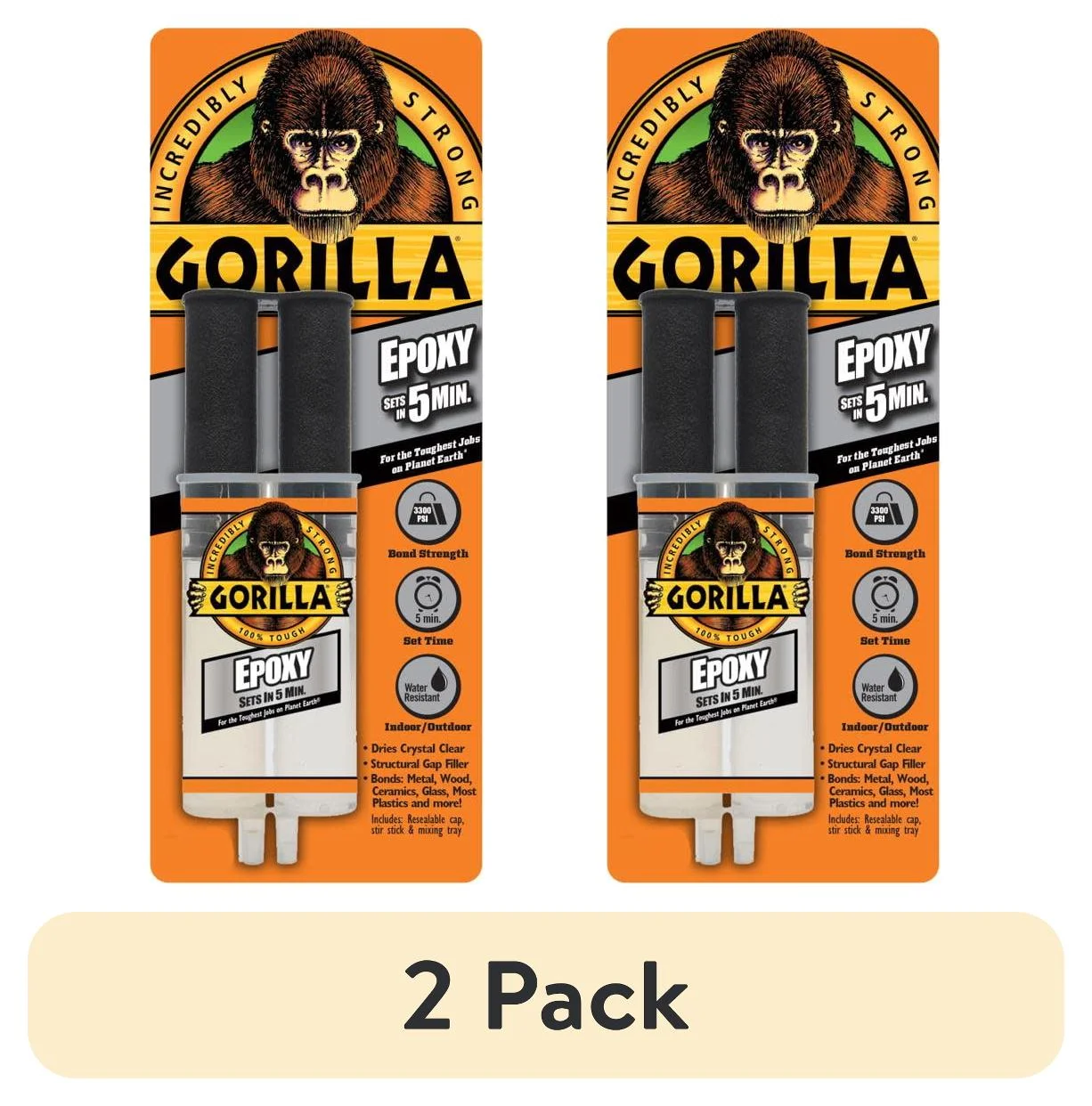 (2 pack) Gorilla Glue Epoxy 0.85 Ounce Syringe, Two Part Resin and Hardener