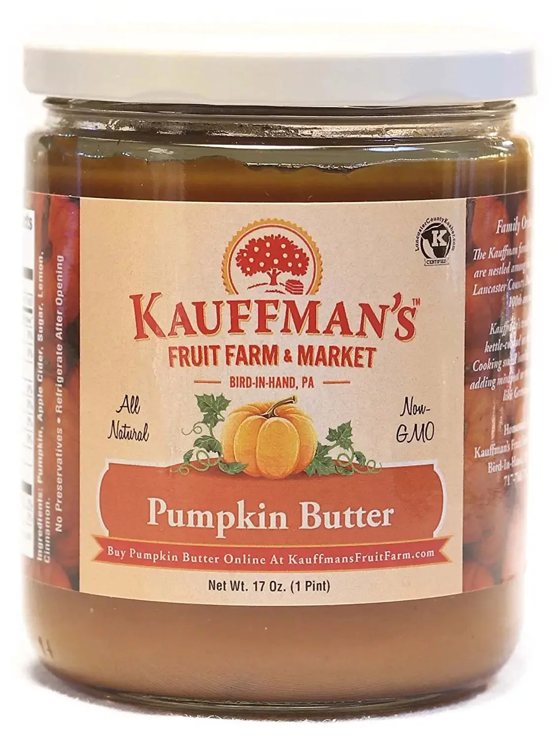 Kauffman Orchards Homemade Pumpkin Butter Spread, No Granulated Sugar Added, 17 Oz. Pack of 2
