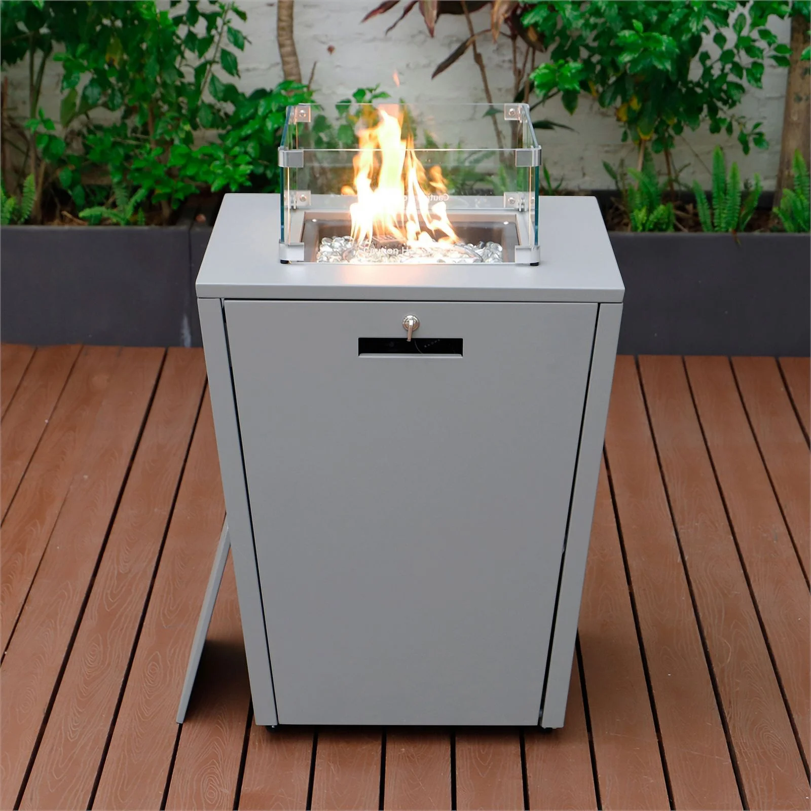 Afuera Living Modern Aluminium Gas Fire Pit Table 55000 BTU With Lid in Gray