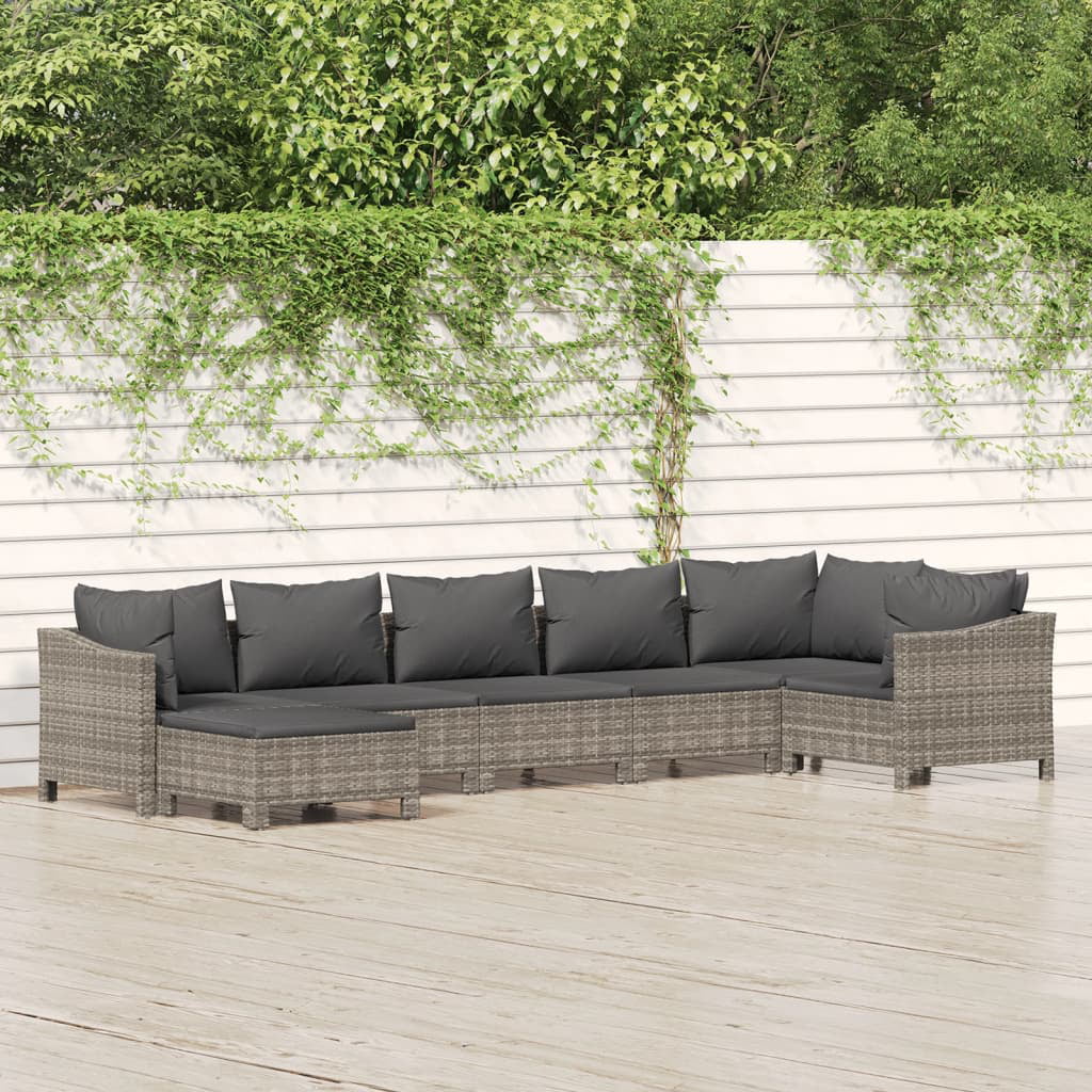 Suzicca 7 Piece Patio Set with Cushions Gray Poly Rattan