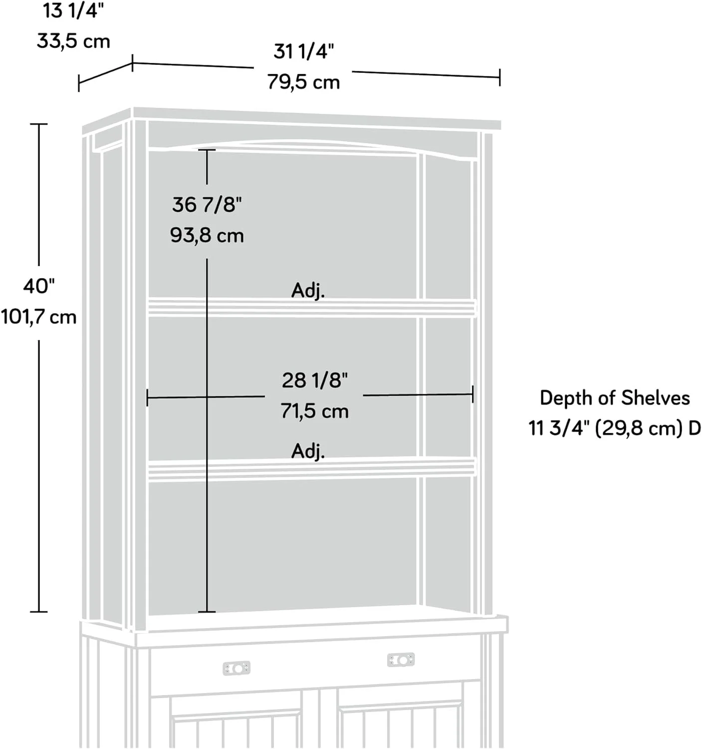 KUANGHENG Costa Library Hutch, Chalked Chestnut finish
