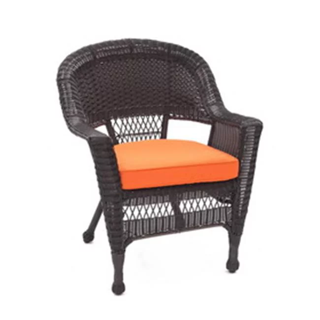 Jeco W00201-4-C-FS016-CS Espresso Wicker Chair with Orange Cushion - Set of 4