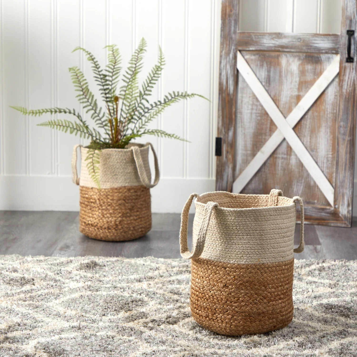 HomeStock Rustic Recluse 12.5In. Handmade Jute And Cotton Basket Planter