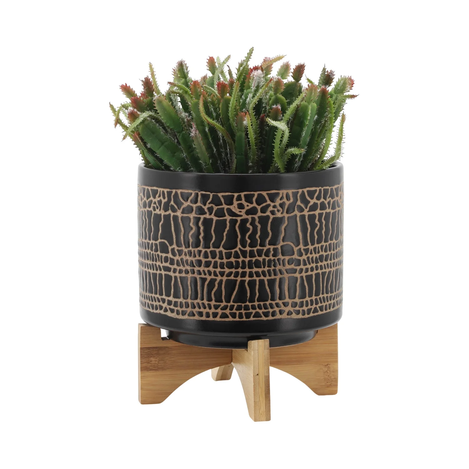 DremFaryoyo S/2 5/8” GLAZED PLANTER W/ STAND  BLACK