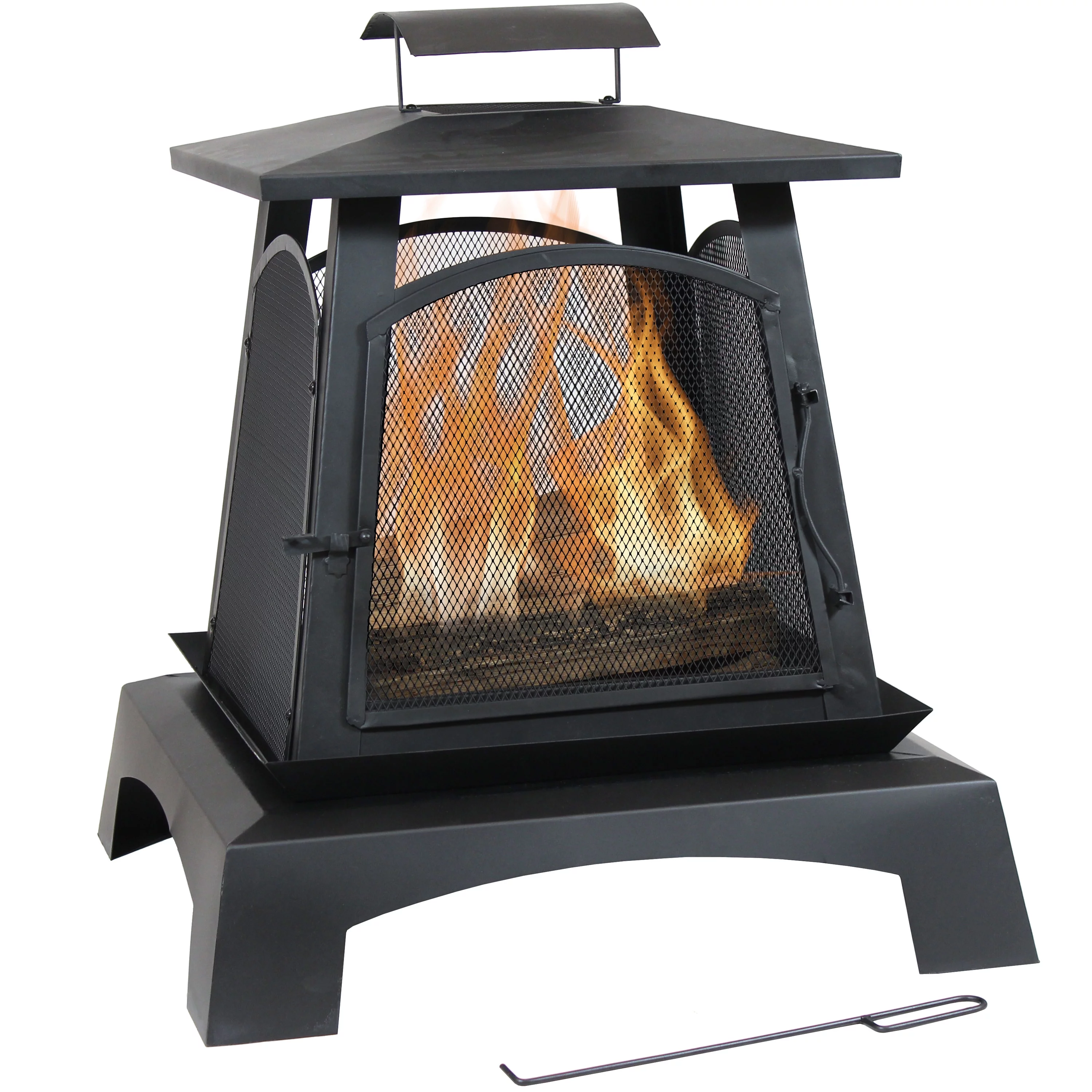 Sunnydaze Pagoda Style Steel with Black Finish Outdoor Fireplace - 32