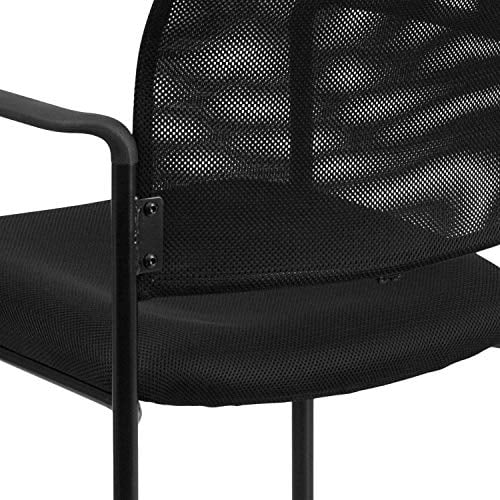 EMMA + OLIVER Comfort Black Mesh Stackable Steel Side Chair with Arms