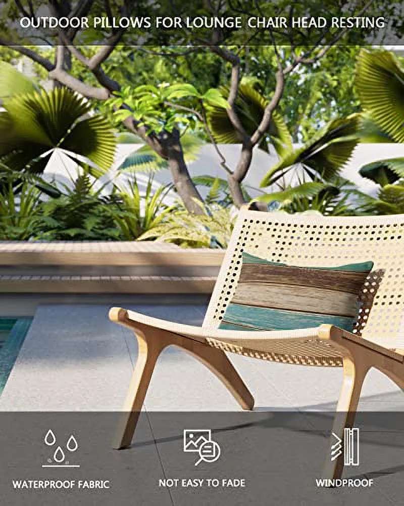 Teal Wood Grain Outdoor Chaise Lounge Head Resting Pillows 2 Pack, Farm Teal  Wooden Board Waterproof Patio Furniture Pillow with Insert Adjustable Elastic Stripe for Recliner Beach Chairs