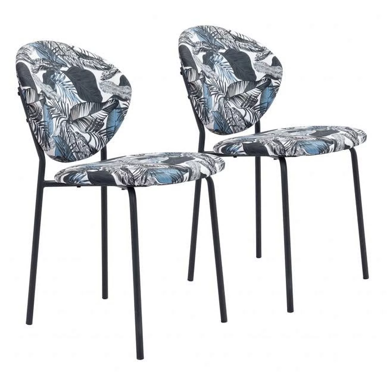 HomeRoots 394662 32.3 x 18.1 x 23.6 in. Blue, Black & White Tropical Design Dining or Side Chairs